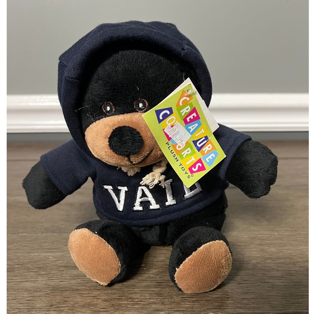 Creature Comforts Vail Bear Plush Toy Souvenir Stuffed Animal Navy Hoodie Black